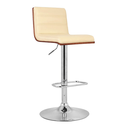 Armen Living - Aubrey Adjustable Height Swivel Cream Faux Leather and Chrome Bar Stool with Walnut Wood - LCAUBAWACR veiw 1