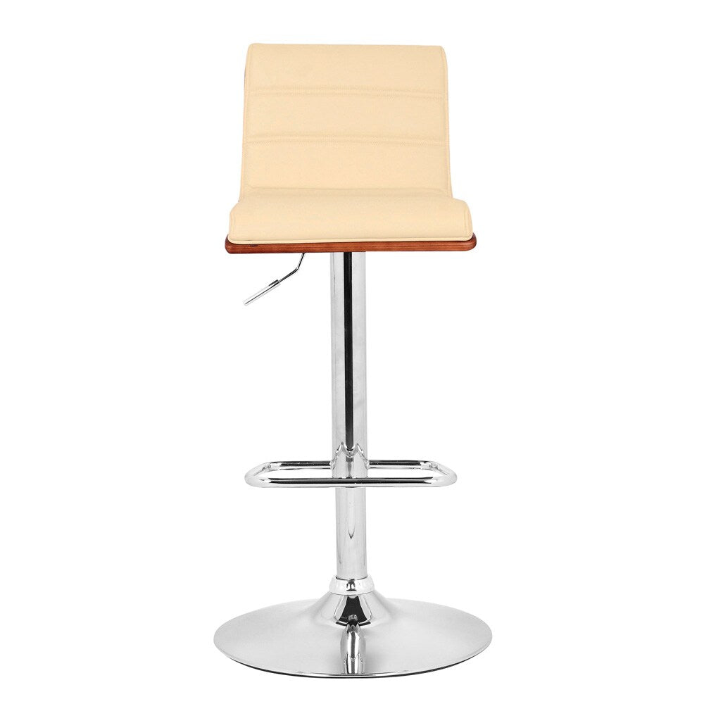 Armen Living - Aubrey Adjustable Height Swivel Cream Faux Leather and Chrome Bar Stool with Walnut Wood - LCAUBAWACR veiw 2