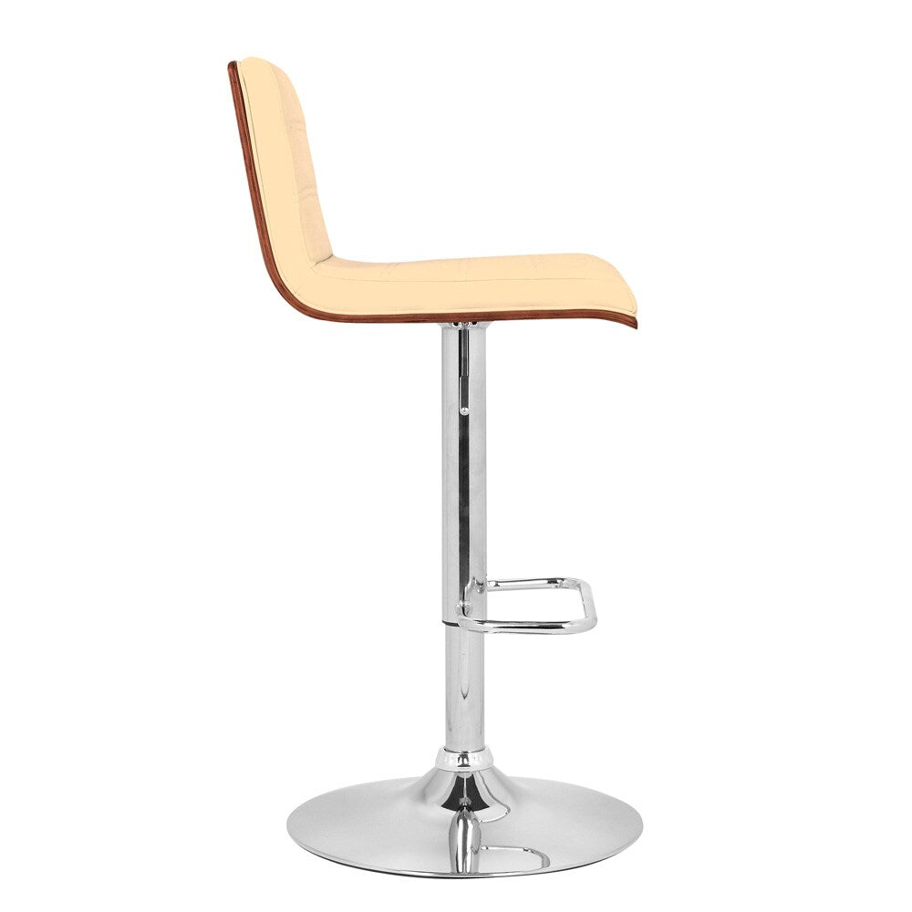 Armen Living - Aubrey Adjustable Height Swivel Cream Faux Leather and Chrome Bar Stool with Walnut Wood - LCAUBAWACR veiw 3