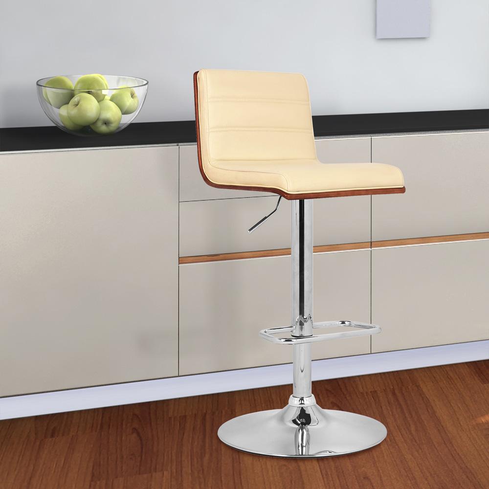 Armen Living - Aubrey Adjustable Height Swivel Cream Faux Leather and Chrome Bar Stool with Walnut Wood - LCAUBAWACR veiw 7