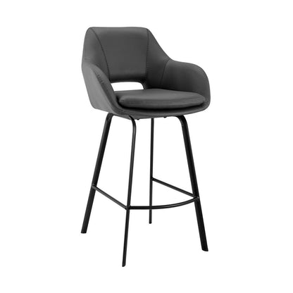 Armen Living - Aura Gray Faux Leather and Black Metal Swivel 26in Counter Stool - LCAUBABLGR26 veiw 1