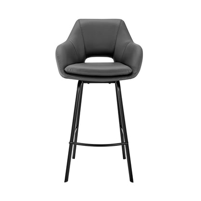 Armen Living - Aura Gray Faux Leather and Black Metal Swivel 26in Counter Stool - LCAUBABLGR26 veiw 2