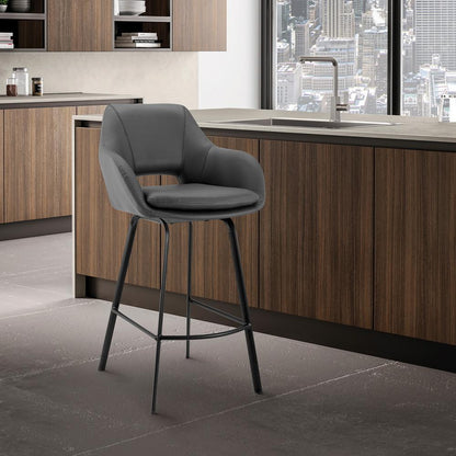 Armen Living - Aura Gray Faux Leather and Black Metal Swivel 26in Counter Stool - LCAUBABLGR26 veiw 10
