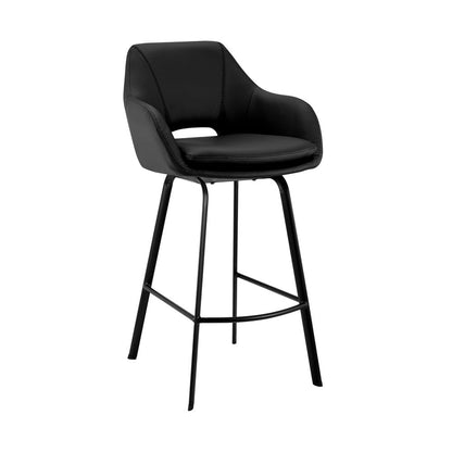 Armen Living - Aura Black Faux Leather and Black Metal Swivel 30in Bar Stool - LCAUBABLBL30 veiw 1