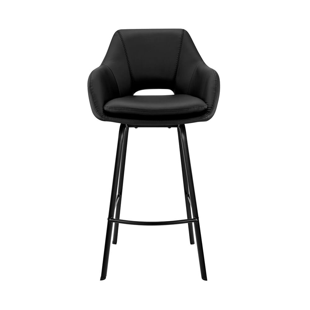 Armen Living - Aura Black Faux Leather and Black Metal Swivel 30in Bar Stool - LCAUBABLBL30 veiw 2