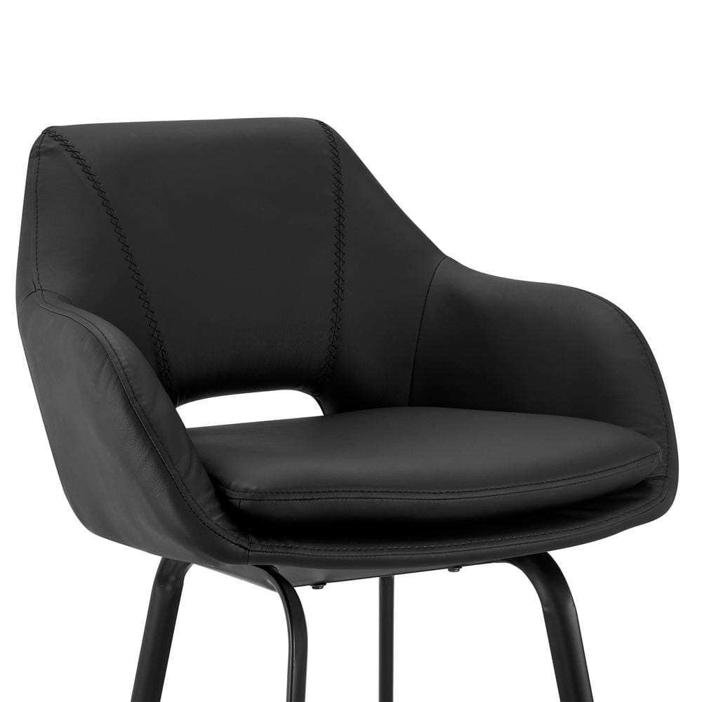Armen Living - Aura Black Faux Leather and Black Metal Swivel 30in Bar Stool - LCAUBABLBL30 veiw 6