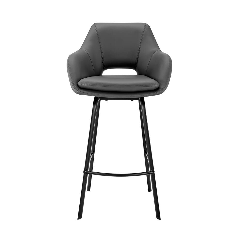 Armen Living - Aura Gray Faux Leather and Black Metal Swivel 30in Bar Stool - LCAUBABLGR30 veiw 2