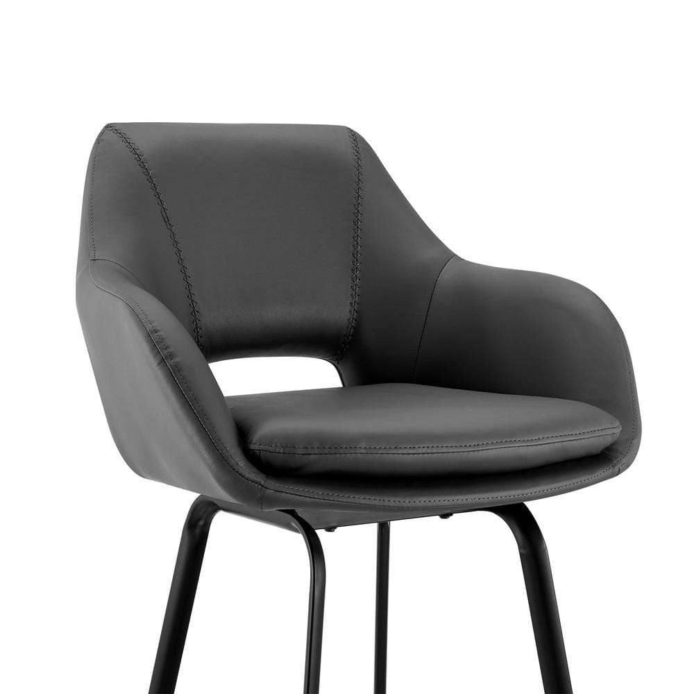 Armen Living - Aura Gray Faux Leather and Black Metal Swivel 30in Bar Stool - LCAUBABLGR30 veiw 6