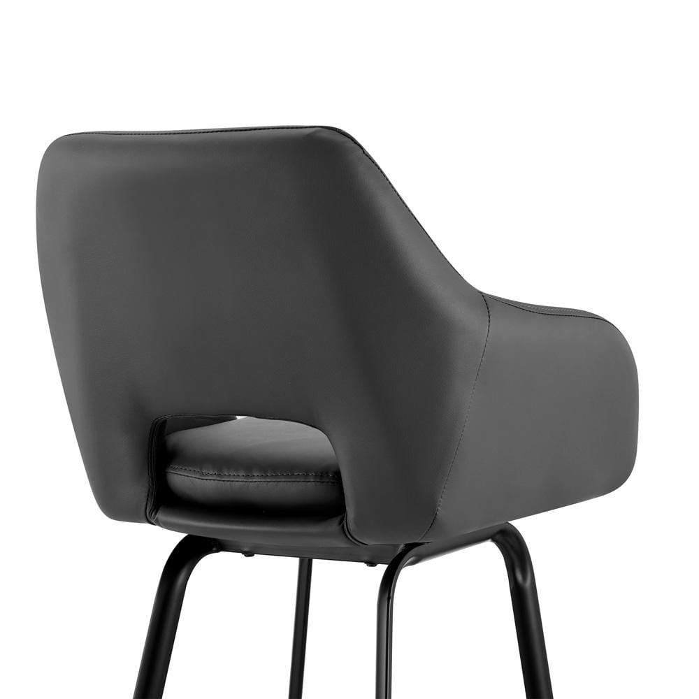 Armen Living - Aura Gray Faux Leather and Black Metal Swivel 30in Bar Stool - LCAUBABLGR30 veiw 7