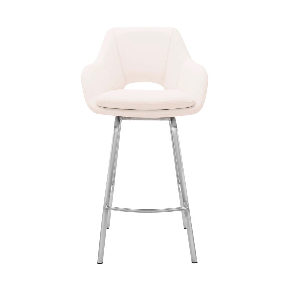 Armen Living - Aura White Faux Leather and Brushed Stainless Steel Swivel 26in Counter Stool - LCAUBABSWH26 veiw 2