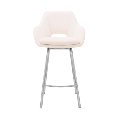 Armen Living - Aura White Faux Leather and Brushed Stainless Steel Swivel 26in Counter Stool - LCAUBABSWH26 veiw 2