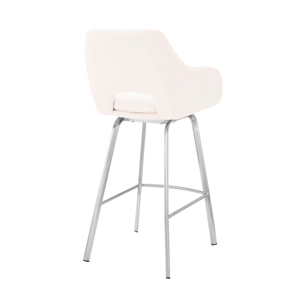 Armen Living - Aura White Faux Leather and Brushed Stainless Steel Swivel 26in Counter Stool - LCAUBABSWH26 veiw 4