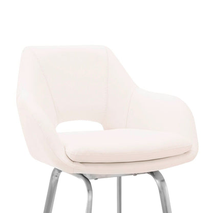 Armen Living - Aura White Faux Leather and Brushed Stainless Steel Swivel 26in Counter Stool - LCAUBABSWH26 veiw 6