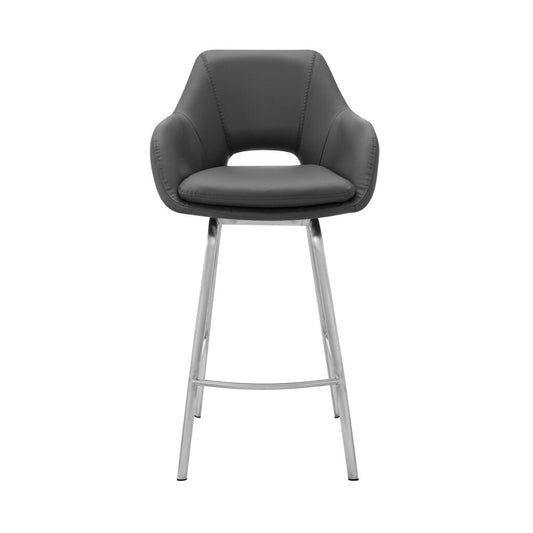 Armen Living - Aura Gray Faux Leather and Brushed Stainless Steel Swivel 30in Bar Stool - LCAUBABSGR30 veiw 2