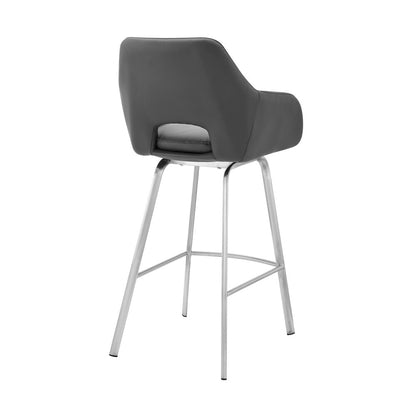 Armen Living - Aura Gray Faux Leather and Brushed Stainless Steel Swivel 30in Bar Stool - LCAUBABSGR30 veiw 4