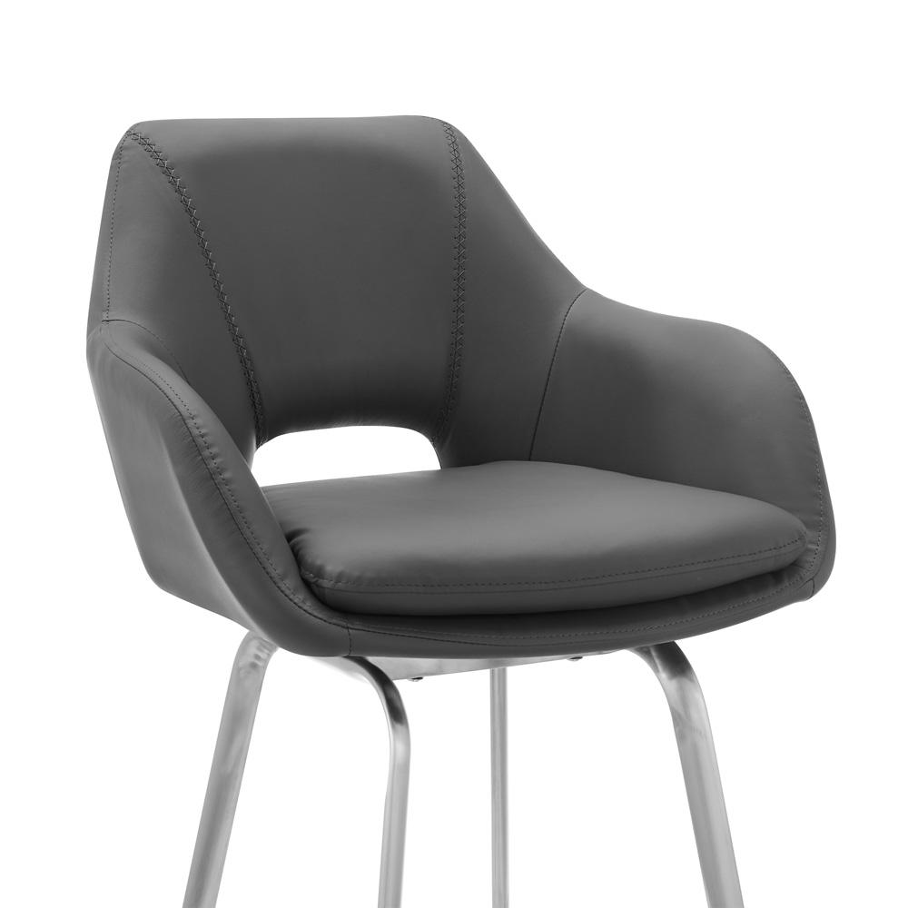 Armen Living - Aura Gray Faux Leather and Brushed Stainless Steel Swivel 30in Bar Stool - LCAUBABSGR30 veiw 6