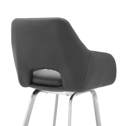 Armen Living - Aura Gray Faux Leather and Brushed Stainless Steel Swivel 30in Bar Stool - LCAUBABSGR30 veiw 7