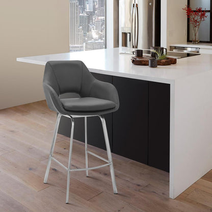 Armen Living - Aura Gray Faux Leather and Brushed Stainless Steel Swivel 30in Bar Stool - LCAUBABSGR30 veiw 10