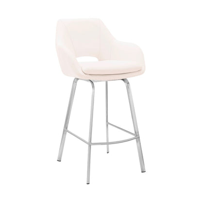 Armen Living - Aura White Faux Leather and Brushed Stainless Steel Swivel 30in Bar Stool - LCAUBABSWH30 veiw 1