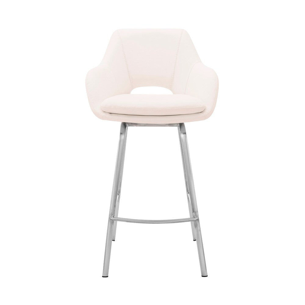 Armen Living - Aura White Faux Leather and Brushed Stainless Steel Swivel 30in Bar Stool - LCAUBABSWH30 veiw 2