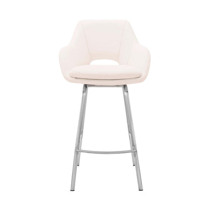 Armen Living - Aura White Faux Leather and Brushed Stainless Steel Swivel 30in Bar Stool - LCAUBABSWH30 veiw 2
