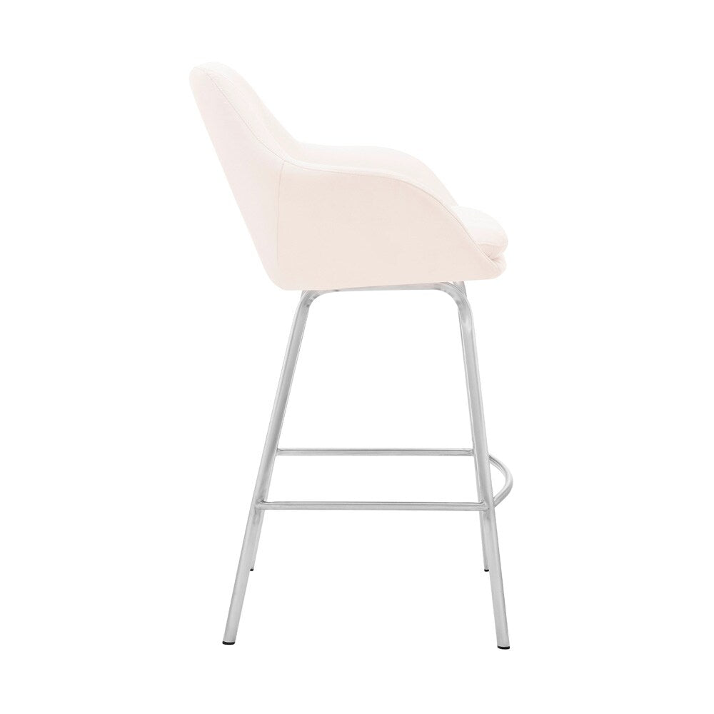 Armen Living - Aura White Faux Leather and Brushed Stainless Steel Swivel 30in Bar Stool - LCAUBABSWH30 veiw 3