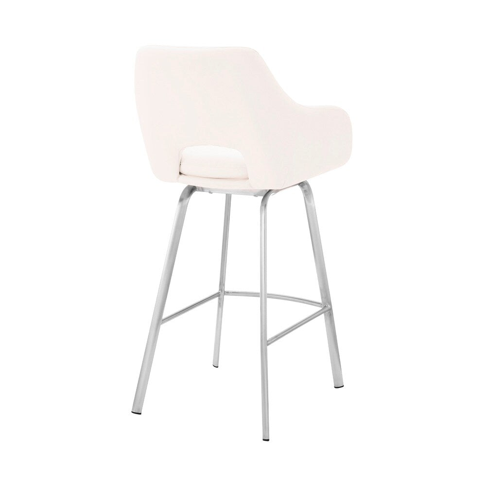 Armen Living - Aura White Faux Leather and Brushed Stainless Steel Swivel 30in Bar Stool - LCAUBABSWH30 veiw 4