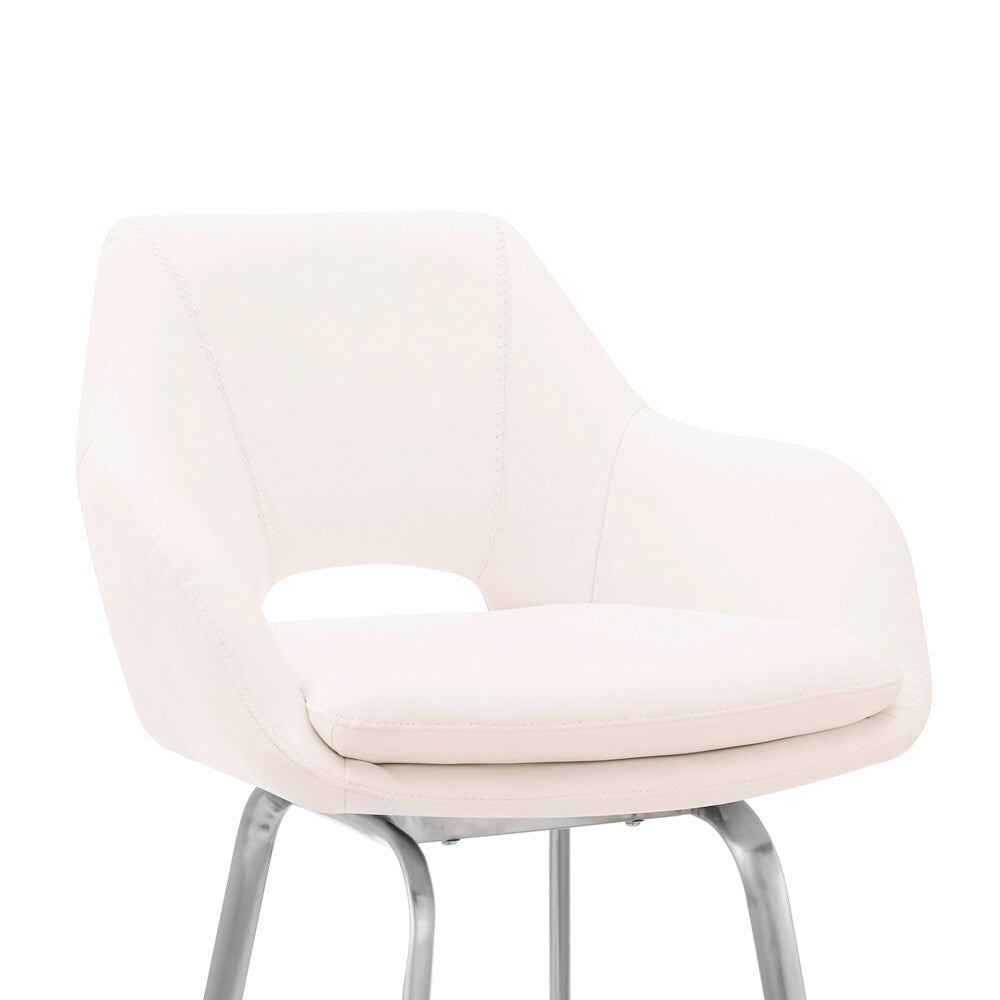 Armen Living - Aura White Faux Leather and Brushed Stainless Steel Swivel 30in Bar Stool - LCAUBABSWH30 veiw 6