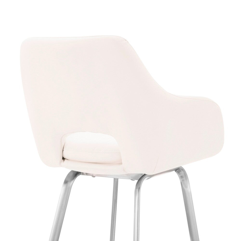 Armen Living - Aura White Faux Leather and Brushed Stainless Steel Swivel 30in Bar Stool - LCAUBABSWH30 veiw 7
