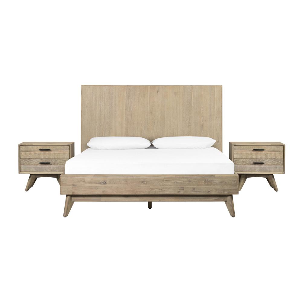 Armen Living - Baly 3 Piece Acacia King Platform Bed and Nightstands Bedroom Set - SETLFBDGRKG3A veiw 2