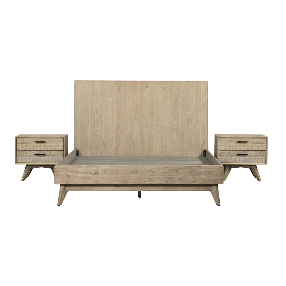 Armen Living - Baly 3 Piece Acacia Queen Platform Bed and Nightstands Bedroom Set - SETLFBDGRQN3A veiw 1