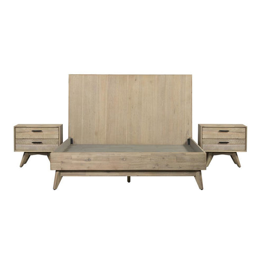 Armen Living - Baly 3 Piece Acacia Queen Platform Bed and Nightstands Bedroom Set - SETLFBDGRQN3A veiw 1