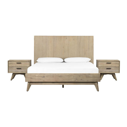 Armen Living - Baly 3 Piece Acacia Queen Platform Bed and Nightstands Bedroom Set - SETLFBDGRQN3A veiw 2
