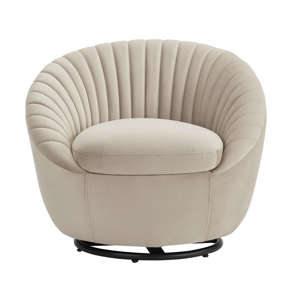 Armen Living - Bella Biege Velvet Swivel Accent Chair with Black Base - LCBLCHBEIGE veiw 2