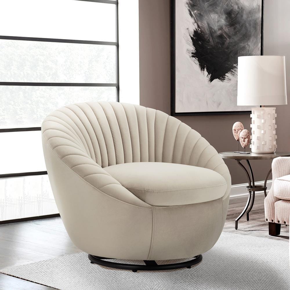 Armen Living - Bella Biege Velvet Swivel Accent Chair with Black Base - LCBLCHBEIGE veiw 7