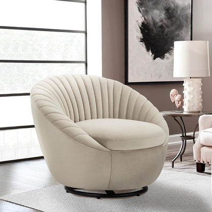 Armen Living - Bella Biege Velvet Swivel Accent Chair with Black Base - LCBLCHBEIGE veiw 7