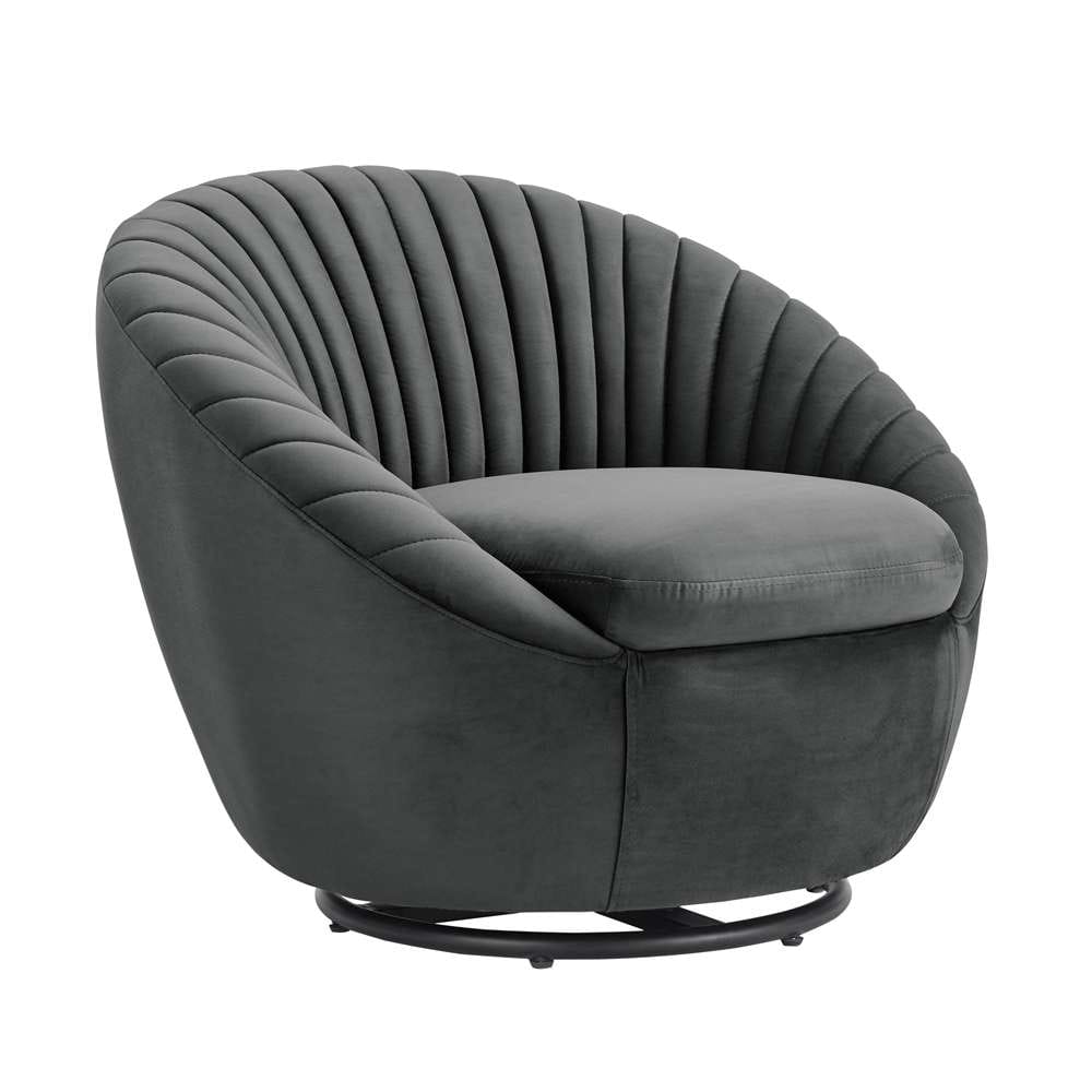 Armen Living - Bella Dark Gray Velvet Swivel Accent Chair with Black Base - LCBLCHGREY veiw 1