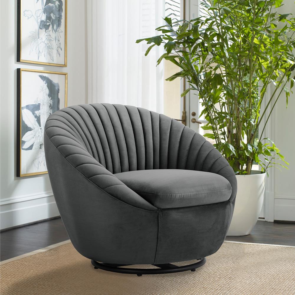 Armen Living - Bella Dark Gray Velvet Swivel Accent Chair with Black Base - LCBLCHGREY veiw 7