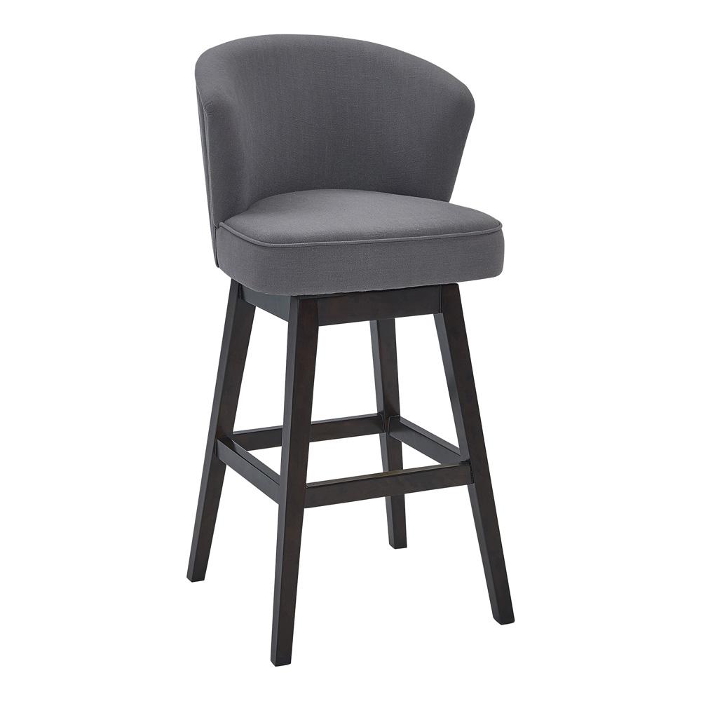 Armen Living - Brandy 30in Bar Height Swivel Grey Fabric and Espresso Wood Bar Stool - LCBDBAESGR30 veiw 1