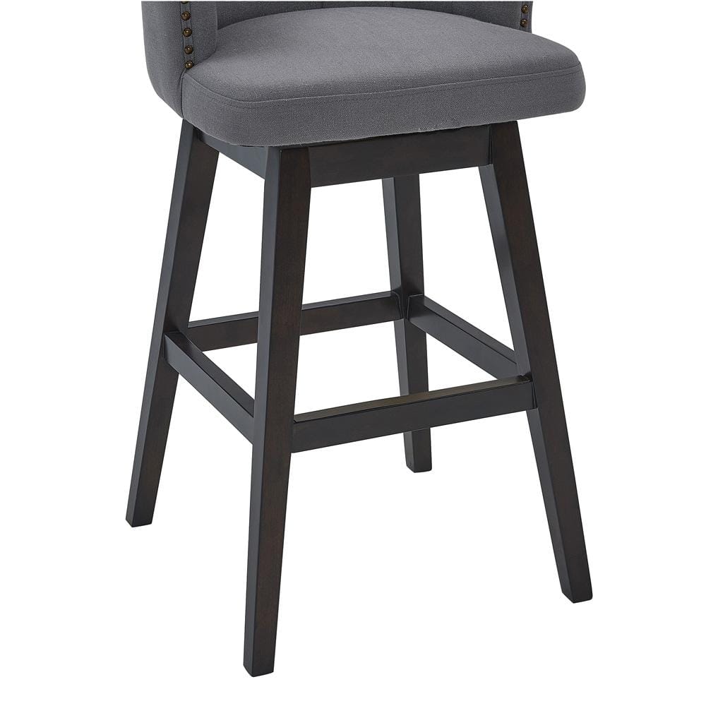 Armen Living - Brandy 30in Bar Height Swivel Grey Fabric and Espresso Wood Bar Stool - LCBDBAESGR30 veiw 6