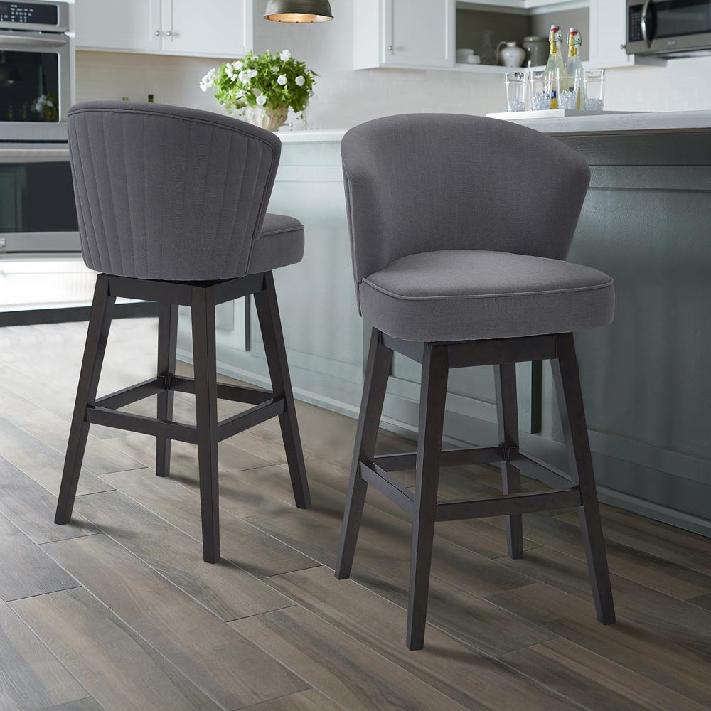 Armen Living - Brandy 30in Bar Height Swivel Grey Fabric and Espresso Wood Bar Stool - LCBDBAESGR30 veiw 8