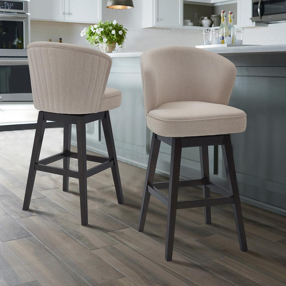 Armen Living - Brandy 30in Bar Height Swivel Tan Fabric and Espresso Wood Bar Stool - LCBDBAESTN30 veiw 8