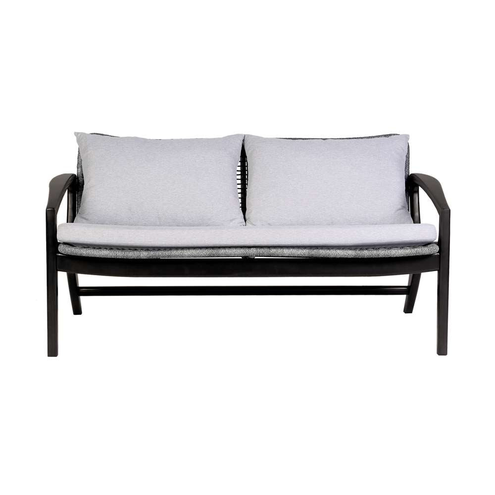 Armen Living - Brighton 4 Piece Outdoor Patio Seating Set in Dark Eucalyptus Wood with Grey Rope and White Cushions - 840254336100 veiw 2