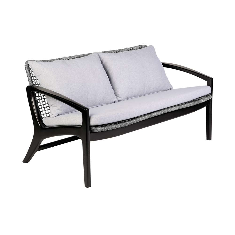Armen Living - Brighton 4 Piece Outdoor Patio Seating Set in Dark Eucalyptus Wood with Grey Rope and White Cushions - 840254336100 veiw 6