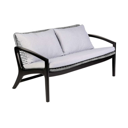 Armen Living - Brighton 4 Piece Outdoor Patio Seating Set in Dark Eucalyptus Wood with Grey Rope and White Cushions - 840254336100 veiw 6
