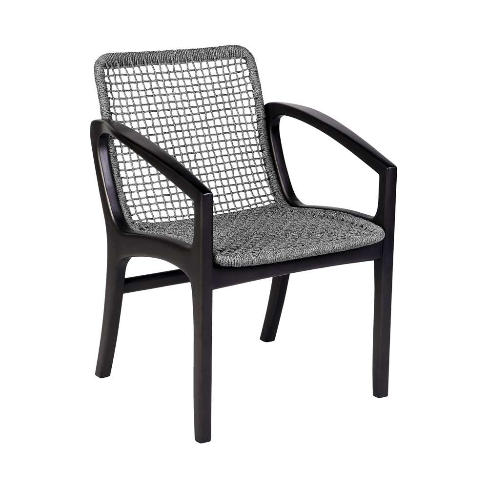 Armen Living - Brighton Outdoor Patio Dining Chair in Dark Eucalyptus Wood and Grey Rope - 840254332379 veiw 1