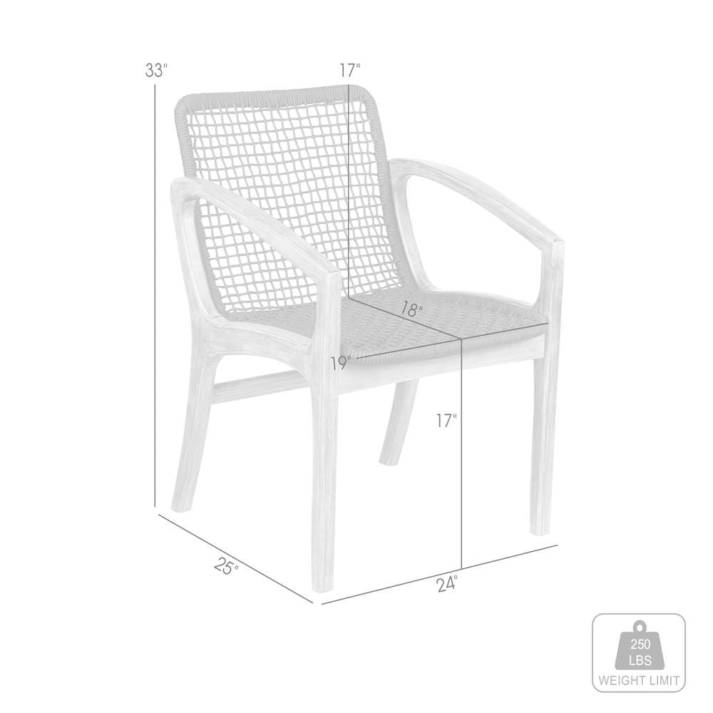 Armen Living - Brighton Outdoor Patio Dining Chair in Dark Eucalyptus Wood and Grey Rope - 840254332379 veiw 8