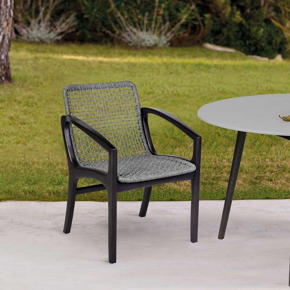 Armen Living - Brighton Outdoor Patio Dining Chair in Dark Eucalyptus Wood and Grey Rope - 840254332379 veiw 9