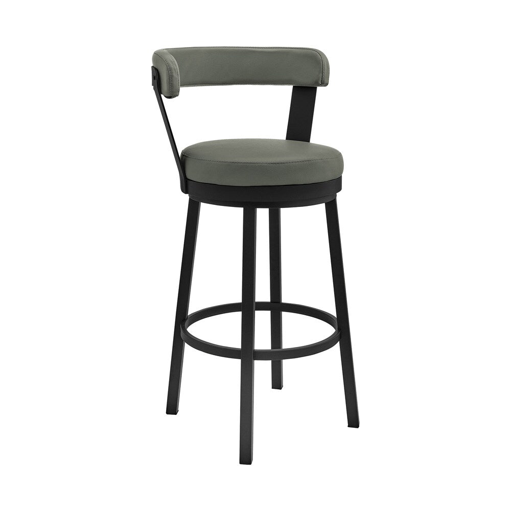 Armen Living - Bryant 26in Counter Height Swivel Bar Stool in Black Finish and Gray Faux Leather - LCBYBABLGR26 veiw 1