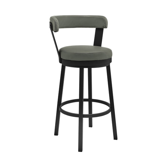 Armen Living - Bryant 26in Counter Height Swivel Bar Stool in Black Finish and Gray Faux Leather - LCBYBABLGR26 veiw 1